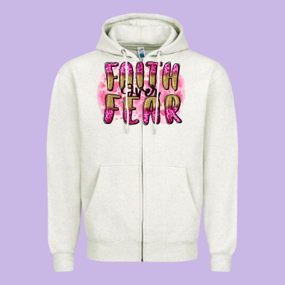 Faith Over Fear  Breast Cancer Awareness Zipper Hoodie Designed By Fadigitalartstudio