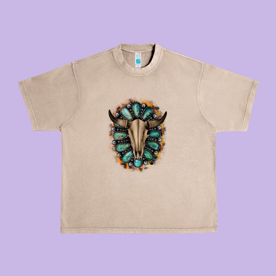 Western Gemstone Bull Skull Urban Heavy Tee Designed By Bettercallsaul