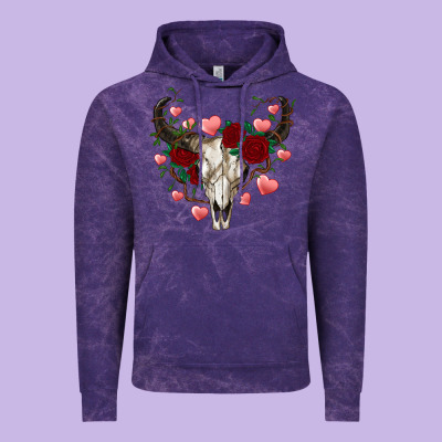 Valentines Bull Skull Vintage Hoodie Designed By Ranaportraitstore