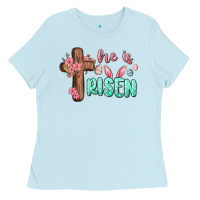 Baby Blue he is risen Ladies Tee - MaliasSmallBusiness