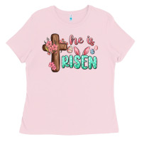 Bubblegum Pink he is risen Ladies Tee - MaliasSmallBusiness