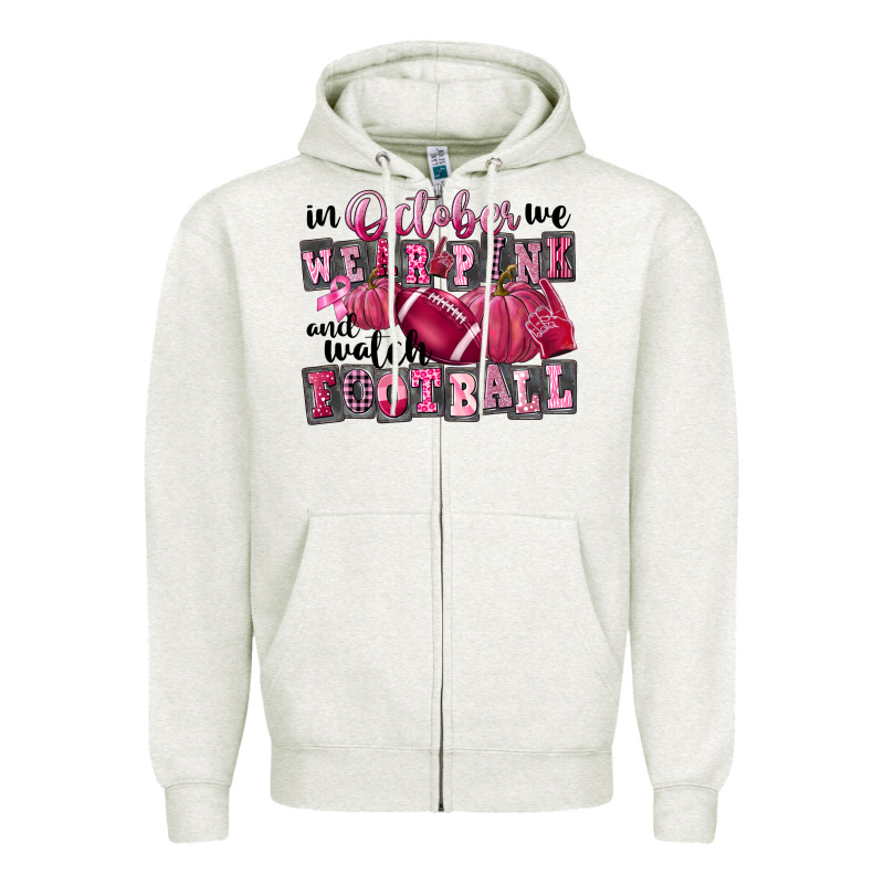 In October We Wear Pink And Watch Football Zipper Hoodie by FaDigitalArtStudio | Teevron