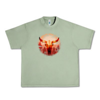 Oil Green Western Cowboy Sunset Bull Skull Urban Heavy Tee - Bettercallsaul