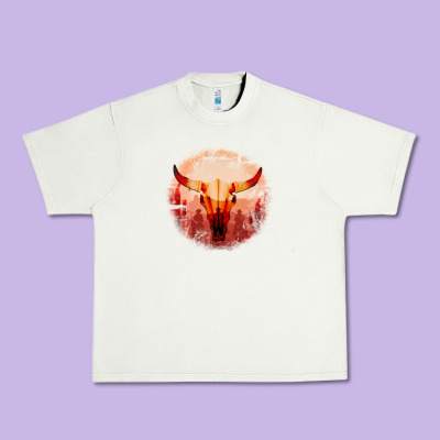 Western Cowboy Sunset Bull Skull Urban Heavy Tee Designed By Bettercallsaul