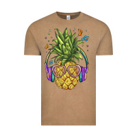 Vintage Coffee pineapple with headphone Vintage Tee - BarkalooDesign