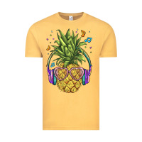 Vintage Mustard pineapple with headphone Vintage Tee - BarkalooDesign