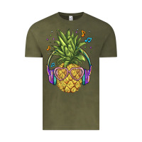 Vintage Olive pineapple with headphone Vintage Tee - BarkalooDesign