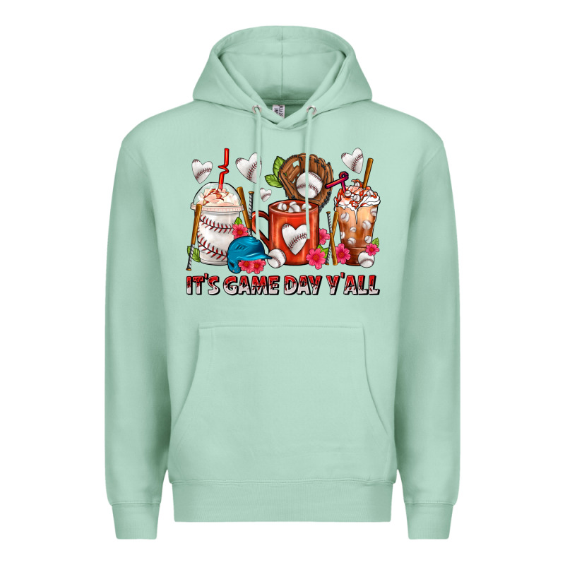 It's Game Day Y'all Baseball Coffee Cups Premium Hoodie by FaDigitalArtStudio | Teevron