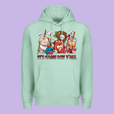 It's Game Day Y'all Baseball Coffee Cups Premium Hoodie Designed By Fadigitalartstudio