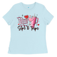Baby Blue sips & trips target inspired stanley Ladies Tee - MaliasSmallBusiness