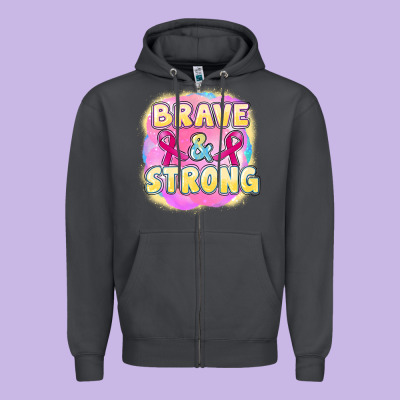 Brave And Strong Cancer Zipper Hoodie Designed By Fadigitalartstudio