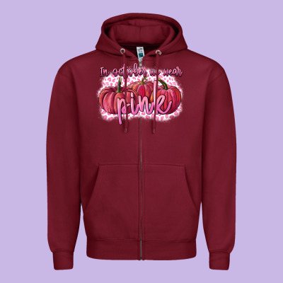 In October We Wear Pink Breast Cancer Zipper Hoodie Designed By Fadigitalartstudio