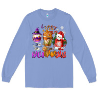 Colony Blue Happy Hallothanksmas wine glass and coffee Long Sleeve Tee - NancyCooperArtShop