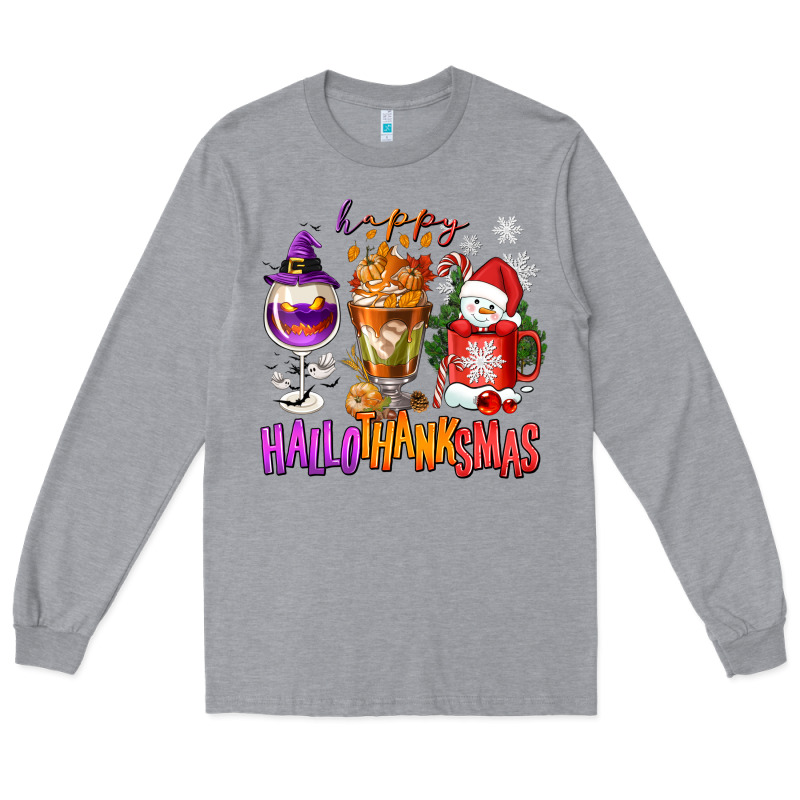Happy Hallothanksmas Wine Glass And Coffee Long Sleeve Tee by NancyCooperArtShop | Teevron