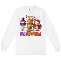 White Happy Hallothanksmas wine glass and coffee Long Sleeve Tee - NancyCooperArtShop