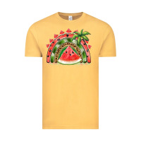 Vintage Mustard watermelon slice  rainbow Vintage Tee - BarkalooDesign