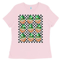 Bubblegum Pink boujee checker board leprechaun Ladies Tee - MaliasSmallBusiness