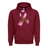 Burgundy Breast Cancer ribbon Zipper Hoodie - FaDigitalArtStudio
