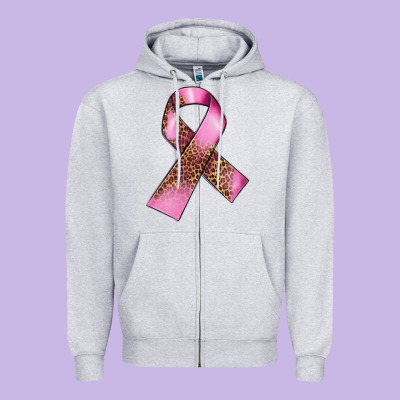 Breast Cancer Ribbon Zipper Hoodie Designed By Fadigitalartstudio