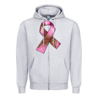Heather Grey Breast Cancer ribbon Zipper Hoodie - FaDigitalArtStudio