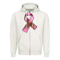 Oatmeal Heather Breast Cancer ribbon Zipper Hoodie - FaDigitalArtStudio