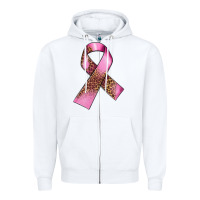 White Breast Cancer ribbon Zipper Hoodie - FaDigitalArtStudio