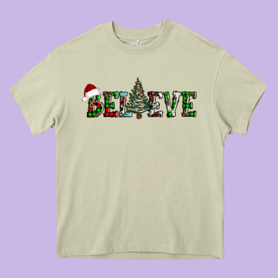 Believe Christmas Tree Heavy Core Tee Designed By Adodesignshop