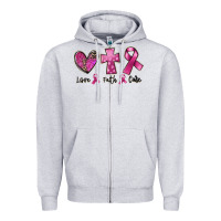 Heather Grey Love Faith cure Breast Cancer Zipper Hoodie - FaDigitalArtStudio