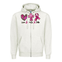 Oatmeal Heather Love Faith cure Breast Cancer Zipper Hoodie - FaDigitalArtStudio