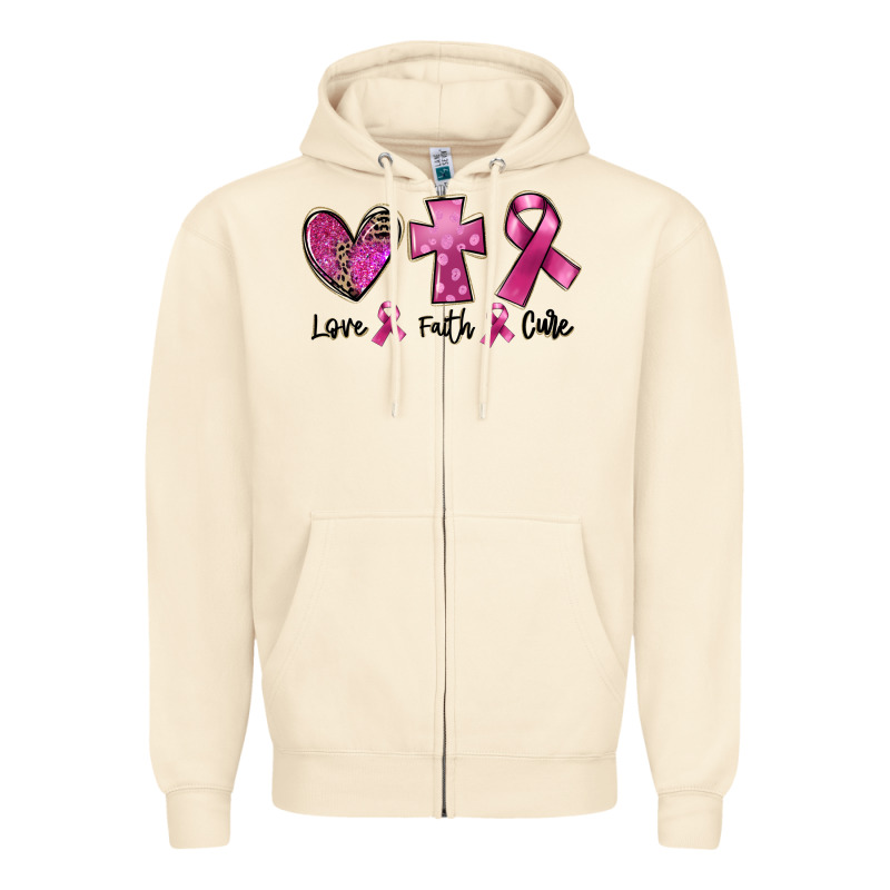 Love Faith Cure Breast Cancer Zipper Hoodie by FaDigitalArtStudio | Teevron