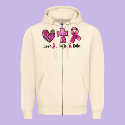 Love Faith Cure Breast Cancer Zipper Hoodie Designed By Fadigitalartstudio