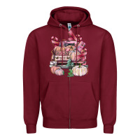 Burgundy Breast Cancer truck with pumpkins Zipper Hoodie - FaDigitalArtStudio
