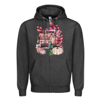 Charcoal Heather Breast Cancer truck with pumpkins Zipper Hoodie - FaDigitalArtStudio