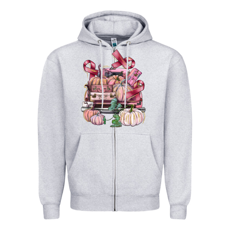 Breast Cancer Truck With Pumpkins Zipper Hoodie by FaDigitalArtStudio | Teevron