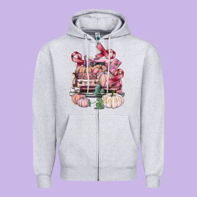 Breast Cancer Truck With Pumpkins Zipper Hoodie Designed By Fadigitalartstudio
