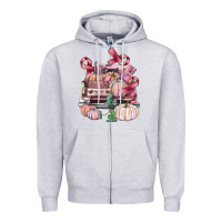 Heather Grey Breast Cancer truck with pumpkins Zipper Hoodie - FaDigitalArtStudio