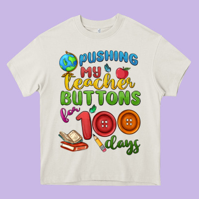Pushing My Teacher Buttons For 100 Days Heavy Core Tee Designed By Maliassmallbusiness