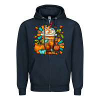 Navy Thanksgiving Frappe Coffee Zipper Hoodie - FaDigitalArtStudio