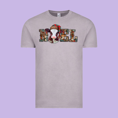 Western Christmas Baby Cow Noel Vintage Tee Designed By Jasminsmagicworld