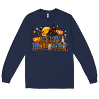 Navy Happy Halloween Long Sleeve Tee - texasbilliewilder