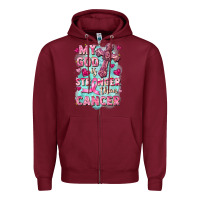 Burgundy My God is stronger than Cancer Zipper Hoodie - FaDigitalArtStudio