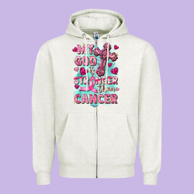 My God Is Stronger Than Cancer Zipper Hoodie Designed By Fadigitalartstudio