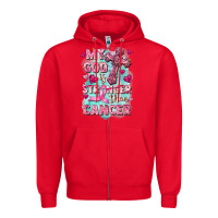 Red My God is stronger than Cancer Zipper Hoodie - FaDigitalArtStudio