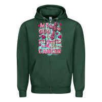 Sports Green My God is stronger than Cancer Zipper Hoodie - FaDigitalArtStudio
