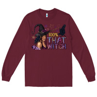 Burgundy 100% That Witch Black Afro Witch Long Sleeve Tee - texasbilliewilder