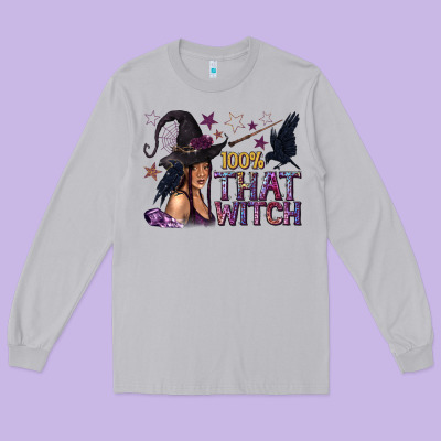 100% That Witch Black Afro Witch Long Sleeve Tee Designed By Texasbilliewilder