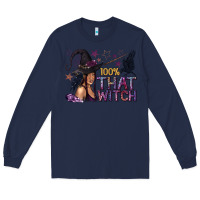 Navy 100% That Witch Black Afro Witch Long Sleeve Tee - texasbilliewilder
