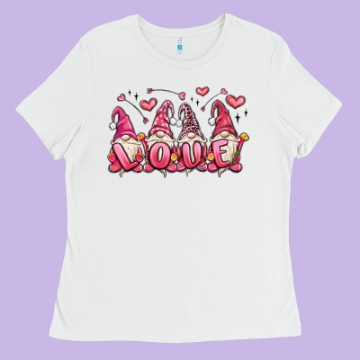Love Gnomes Valentine's Day Ladies Tee Designed By Maliassmallbusiness