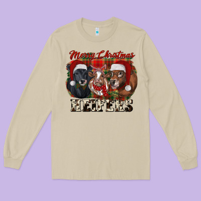 Merry Christmas Heifers Long Sleeve Tee Designed By Ranaportraitstore