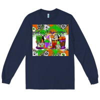 Navy Halloween Coffee Cups Long Sleeve Tee - texasbilliewilder